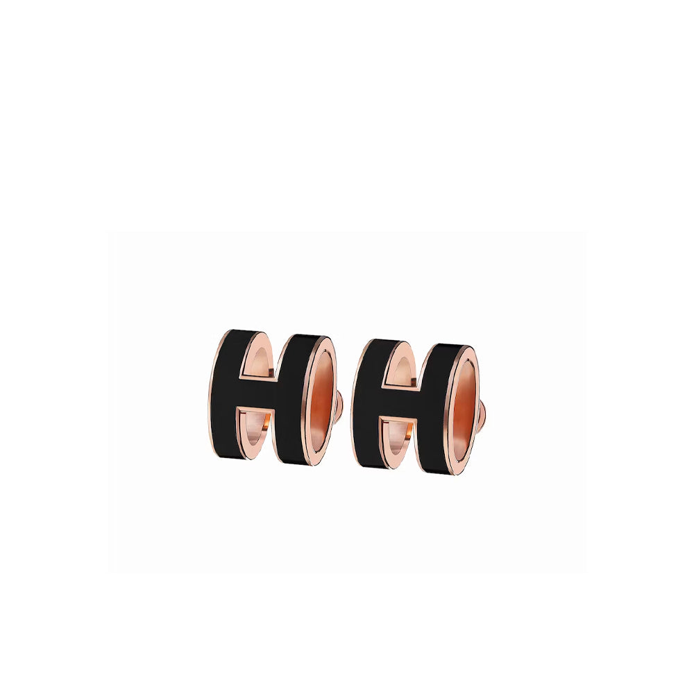 Hong Kong Stock - Hermes Mini Pop H Earrings (Noir/Rose Gold)