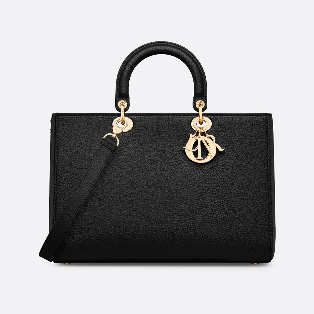 Dior Large Lady D-Sire Bag (Black Bull Leather)