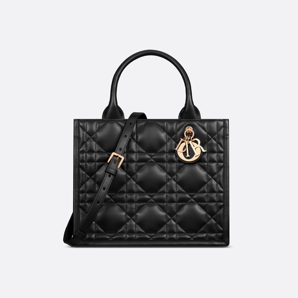 Dior Small Dior Book Tote (Black Macrocannage Calfskin)