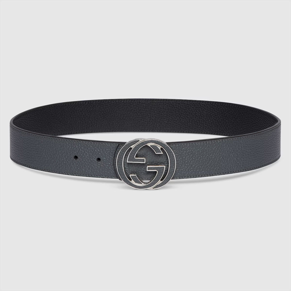 Gucci Reversible belt with Interlocking G buckle (Grey leather reverses to black leather)