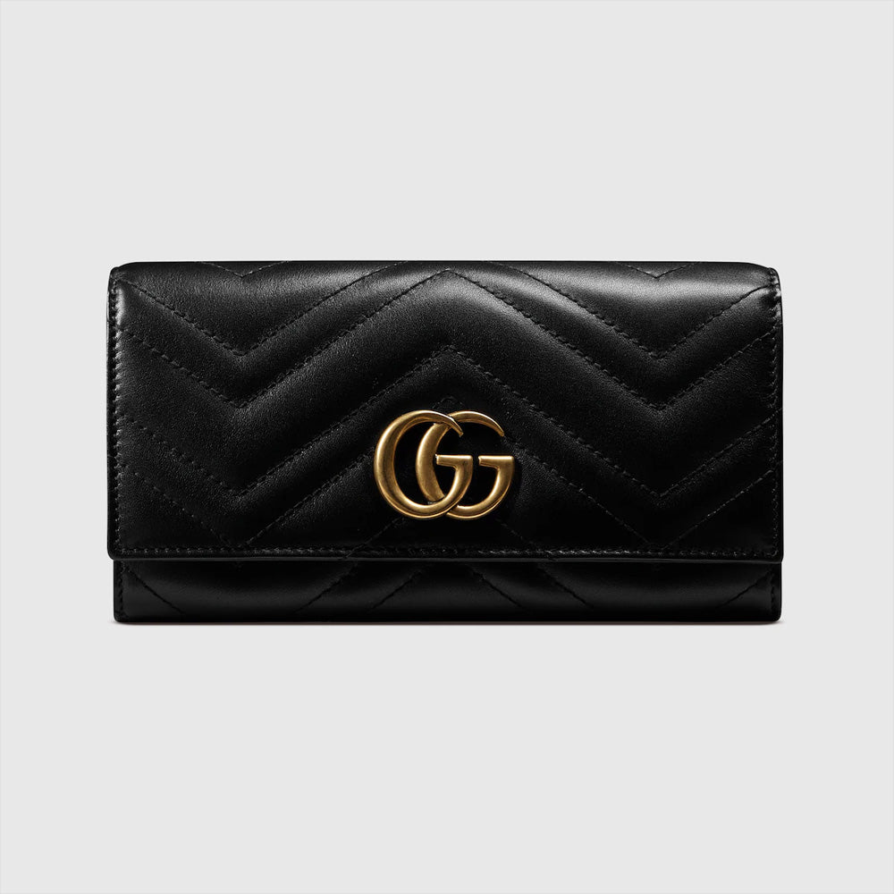 Gucci GG Marmont continental wallet (Black matelassé chevron leather with GG on the back)