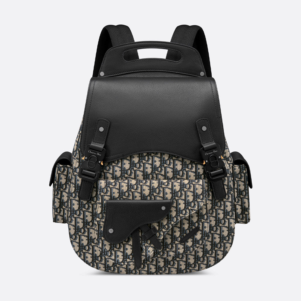 Dior Maxi Gallop 背包（米色和黑色 Dior Oblique 提花和黑色粒面小牛皮）