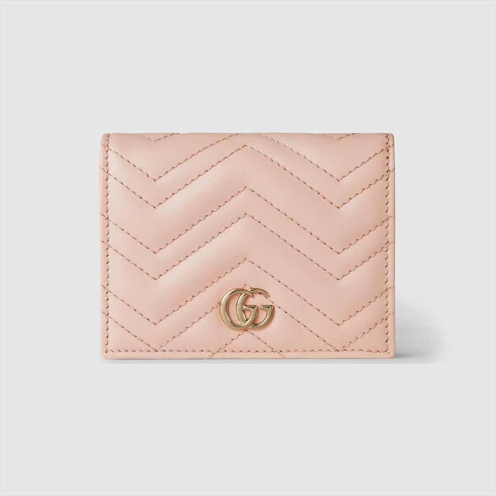 Gucci GG Marmont card case wallet (Light pink matelassé chevron leather)