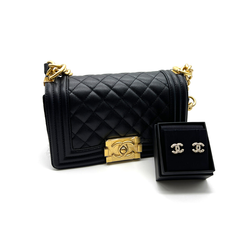 Hong Kong Stock - 【Combo Set】Chanel Boy Handbag + Chanel CC Earrings