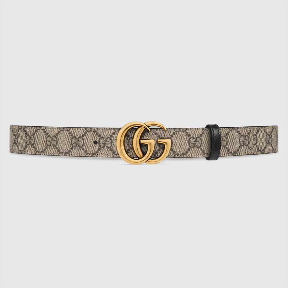 Gucci GG Marmont reversible belt (Beige and dark brown GG Supreme canvas, reverses to black leather)