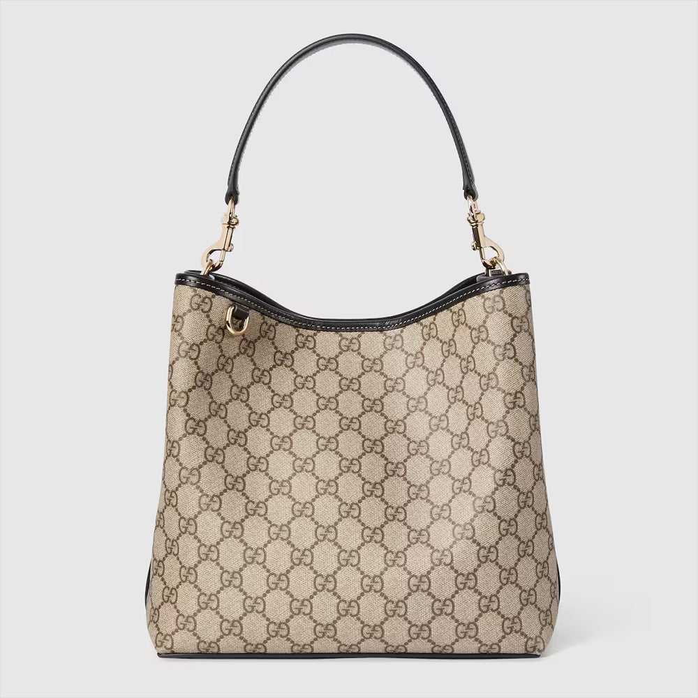 Gucci GG Emblem small shoulder bag (Beige and dark brown new GG Monogram coated fabric)