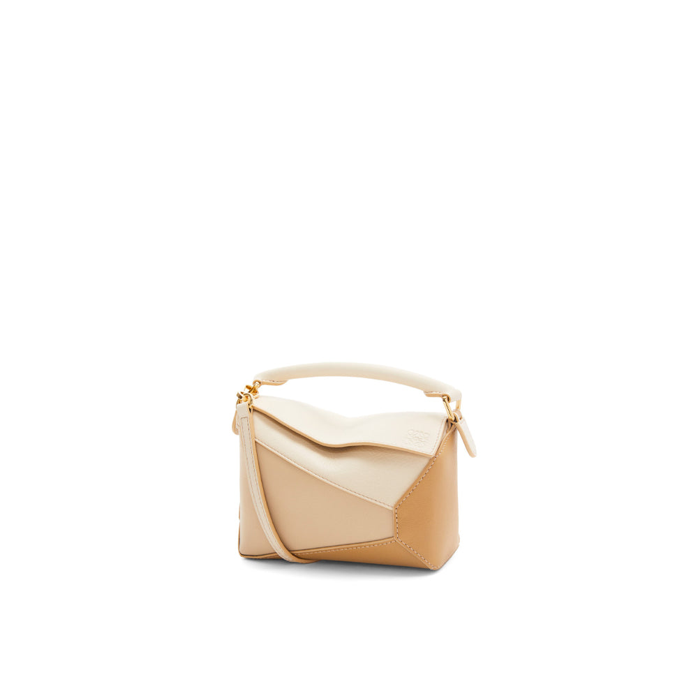 Loewe Mini Puzzle bag in classic calfskin (Angora/Dusty Beige/Gold)