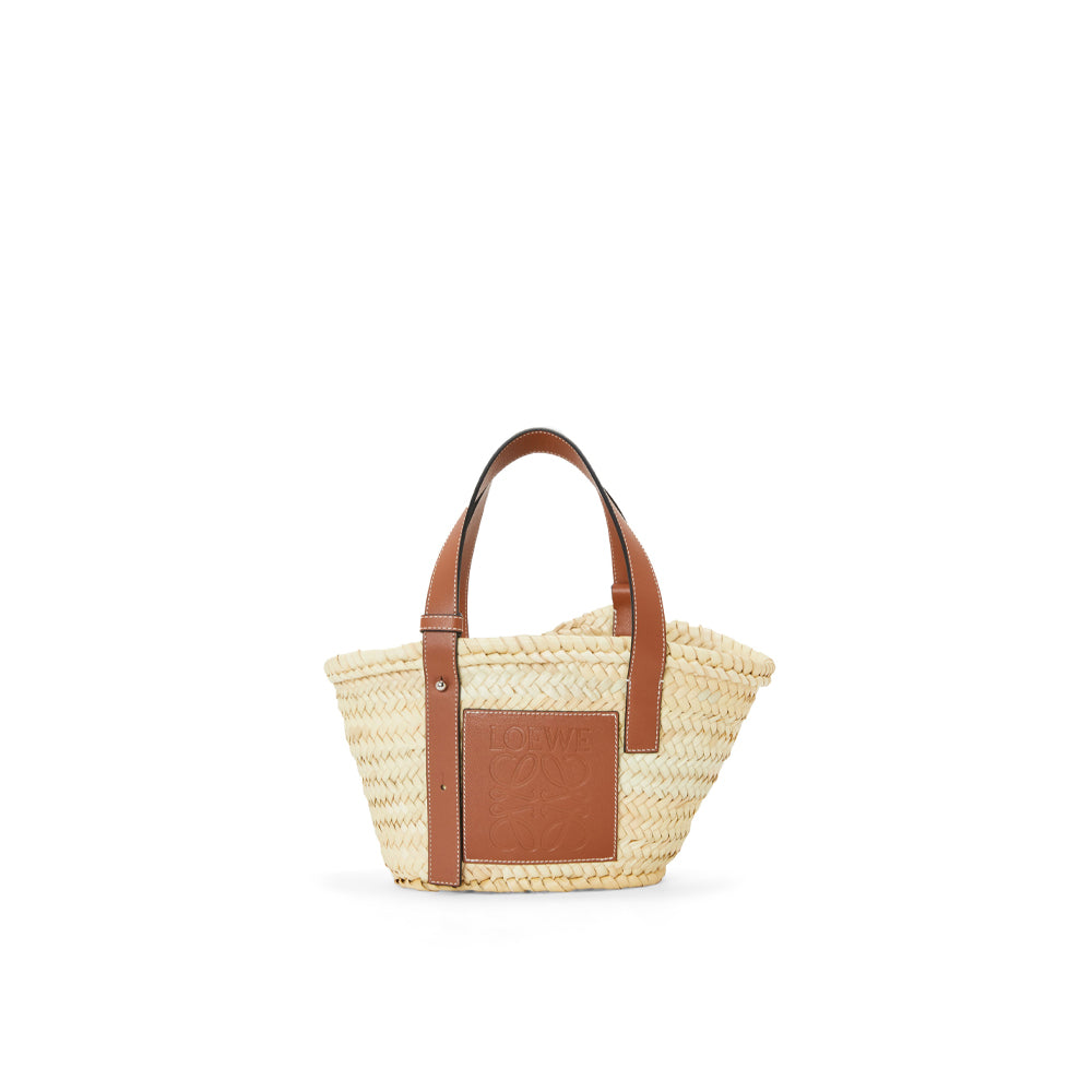 香港現貨 - Loewe Small Basket bag in raffia and calfskin (自然色/棕褐色)