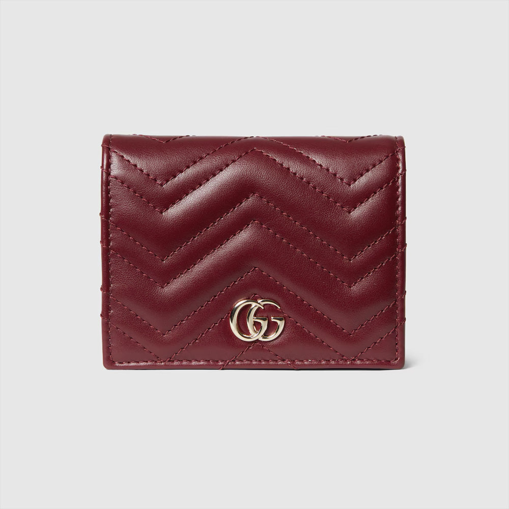 Gucci GG Marmont card case wallet (Gucci Rosso Ancora red matelassé chevron leather)