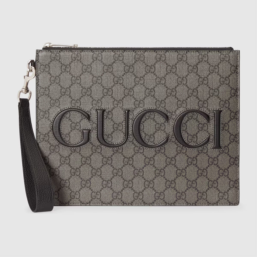Gucci Pouch With Strap (Grey and black GG Supreme canvas)