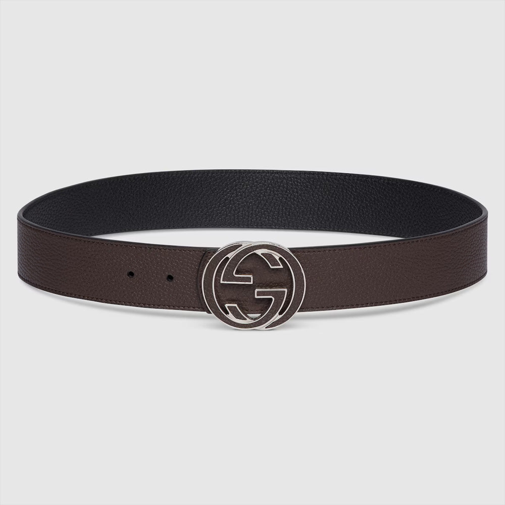 Gucci Reversible belt with Interlocking G buckle (Brown leather reverses to black leather)