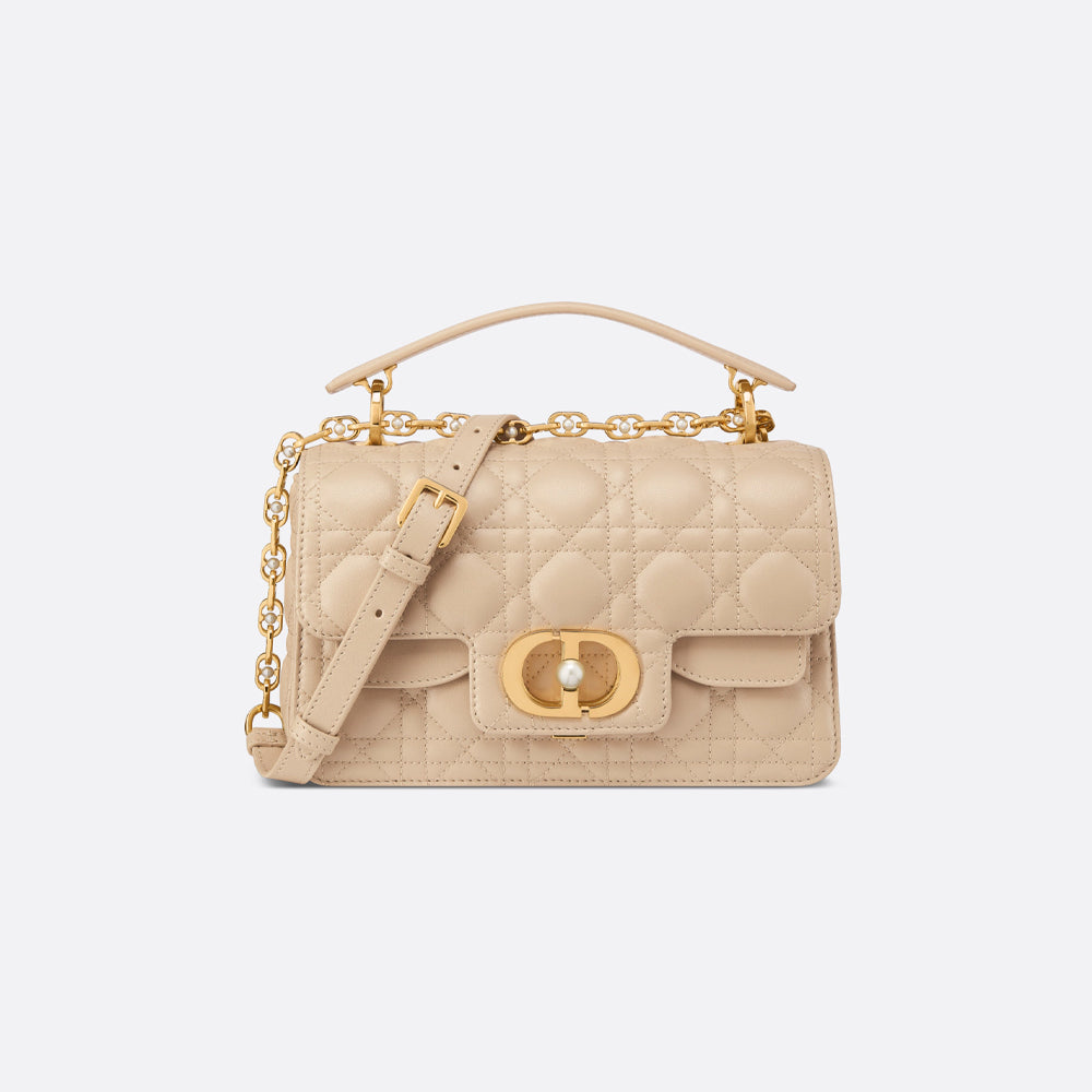 Dior Small Dior Jolie Top Handle Bag (Powder Beige Cannage Calfskin)