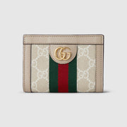 Gucci Ophidia 雙折錢包，經典 GG Supreme 帆布配以綠紅綠條紋設計。