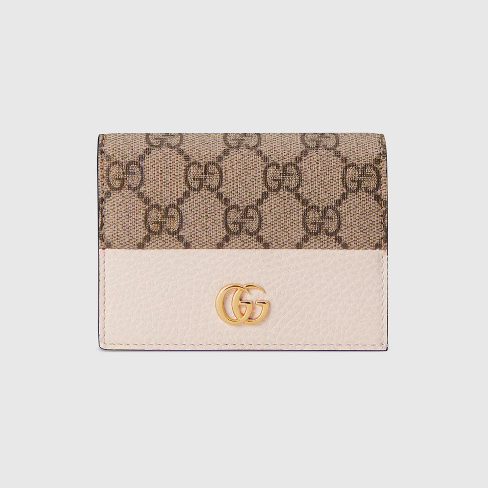 Hong Kong Stock - Gucci GG MARMONT CARD CASE WALLET (Beige and ebony GG Supreme canvas, with white leather)