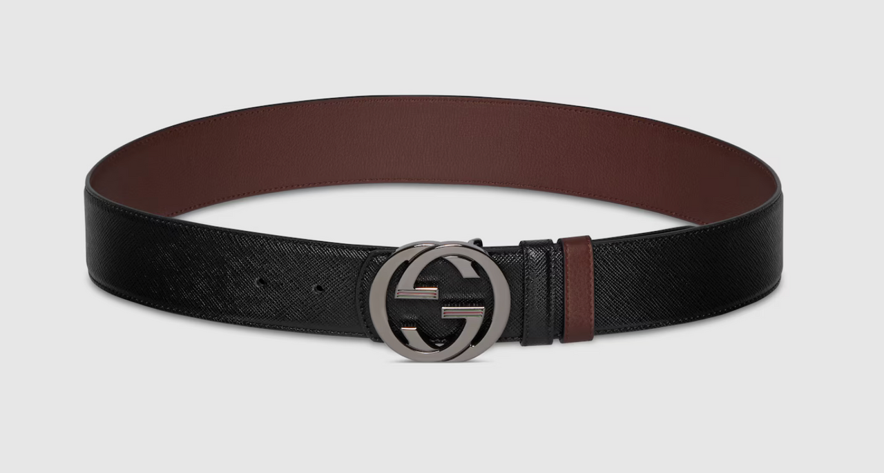 Gucci Reversible belt with Interlocking G buckle (Black/Dark Brown)
