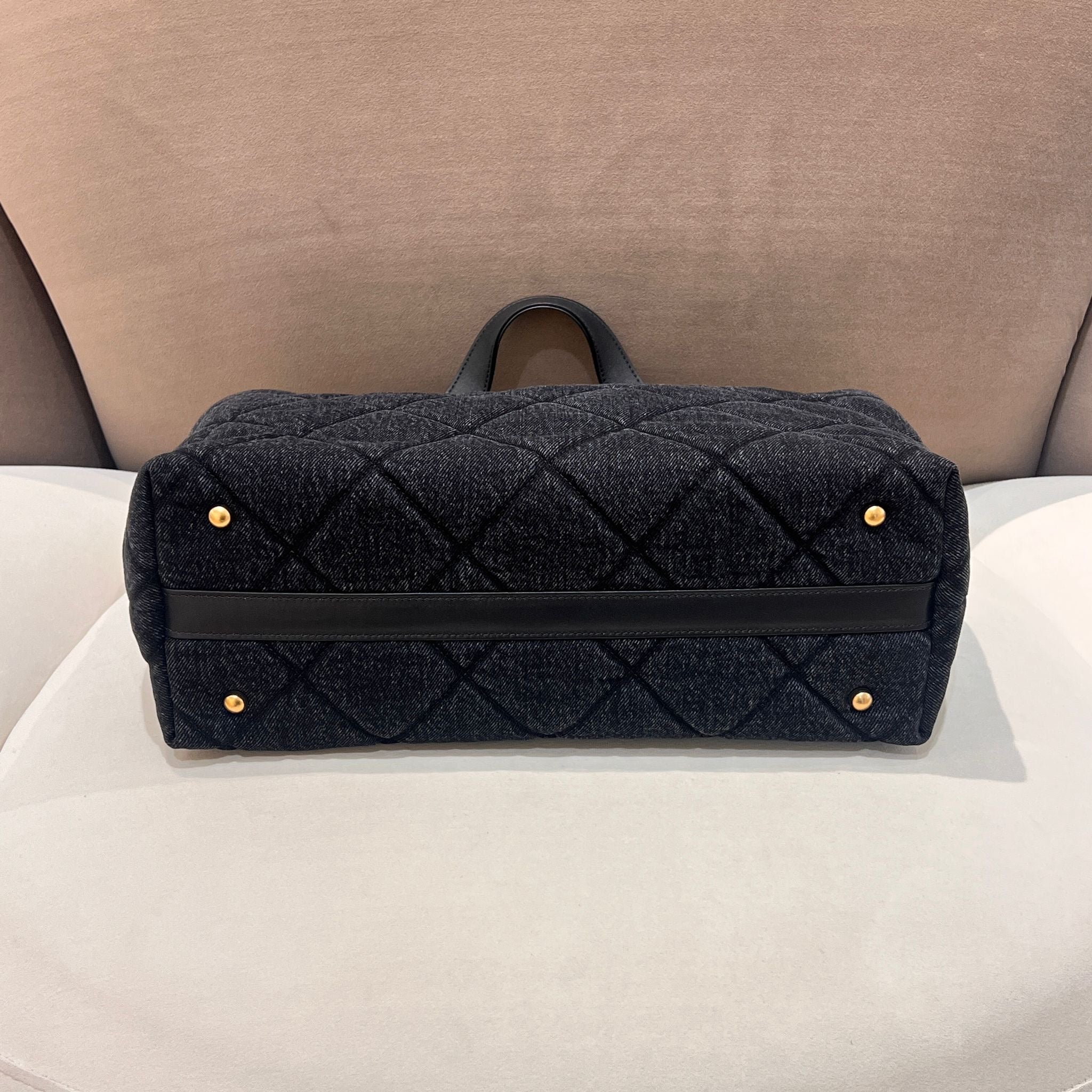 Hong Kong Stock - Chanel Shopping Bag Washed Denim & Gold-Tone Metal (Black)