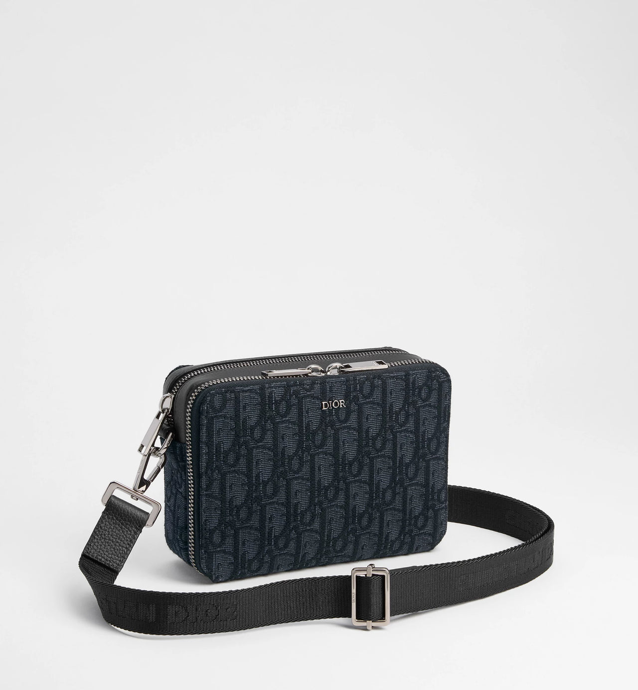 Dior Zipped Pouch with Strap (Black Dior Oblique Jacquard)