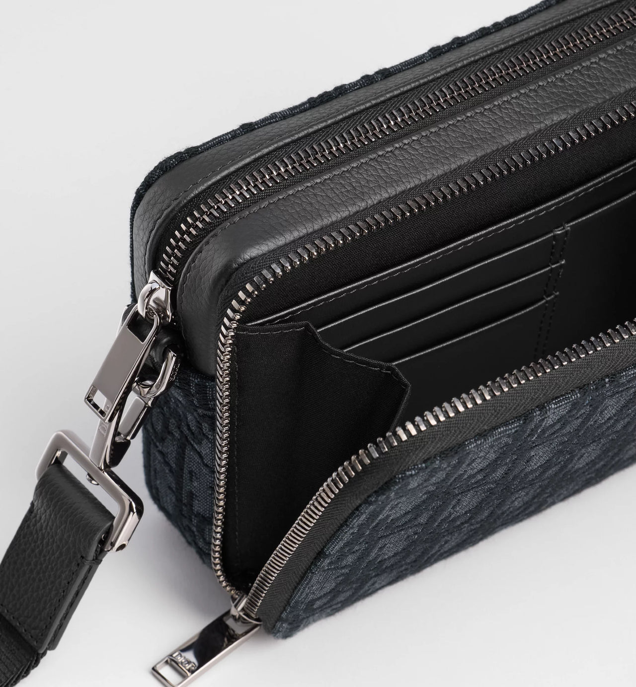 Dior Zipped Pouch with Strap (Black Dior Oblique Jacquard)