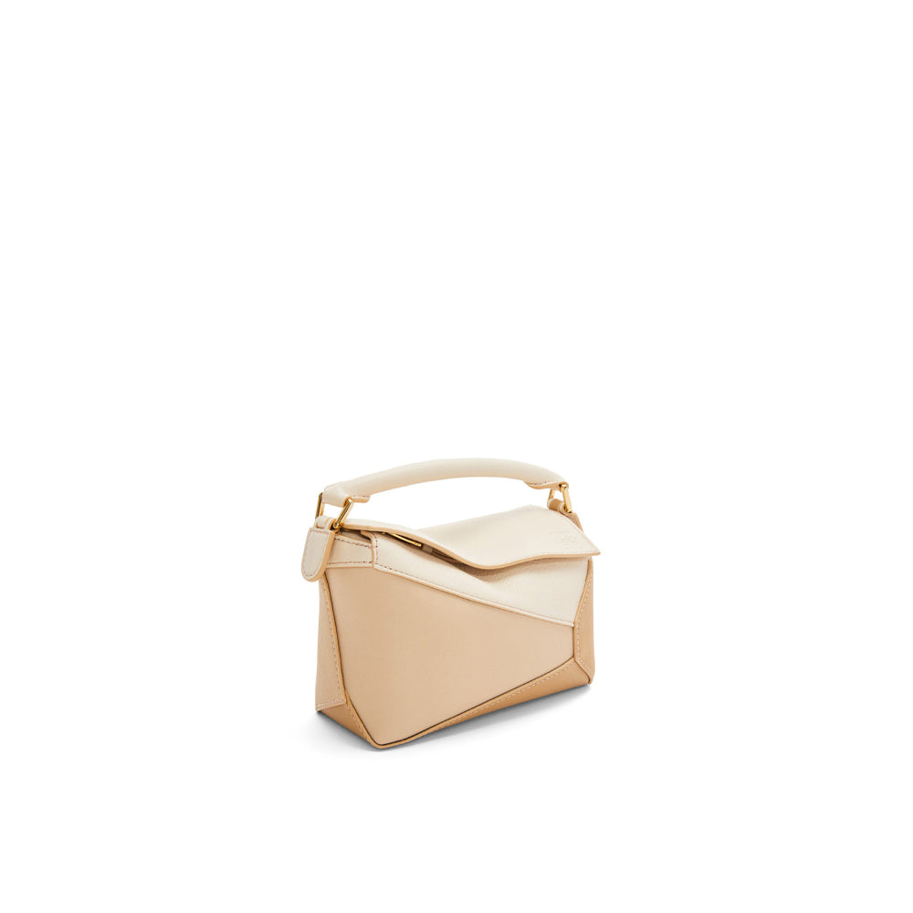 Loewe Mini Puzzle bag in classic calfskin (Angora/Dusty Beige/Gold)