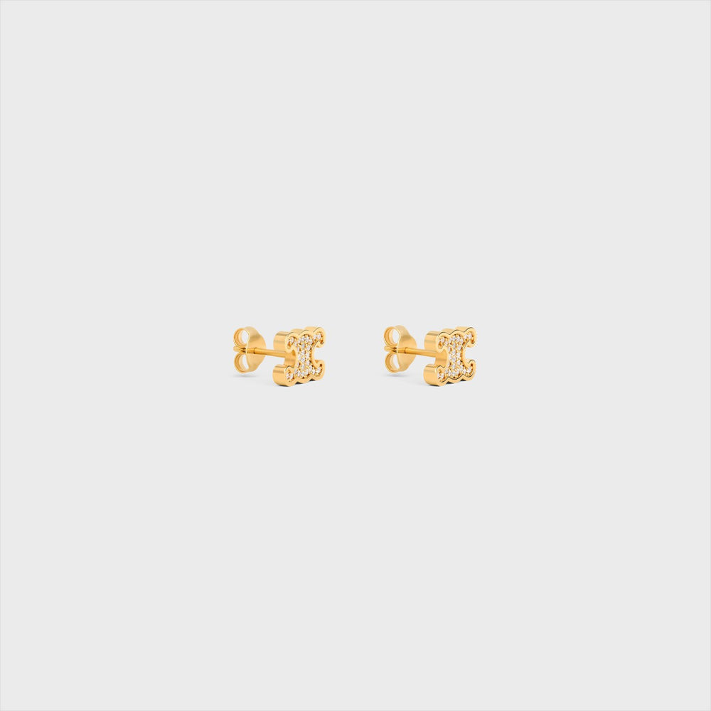 Celine Triomphe Rhinestone Studs in Strass and Brass with Gold Finish (GOLD)