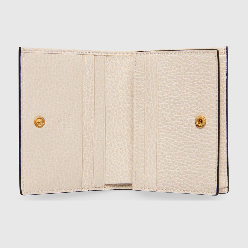 Hong Kong Stock - Gucci GG MARMONT CARD CASE WALLET (Beige and ebony GG Supreme canvas, with white leather)