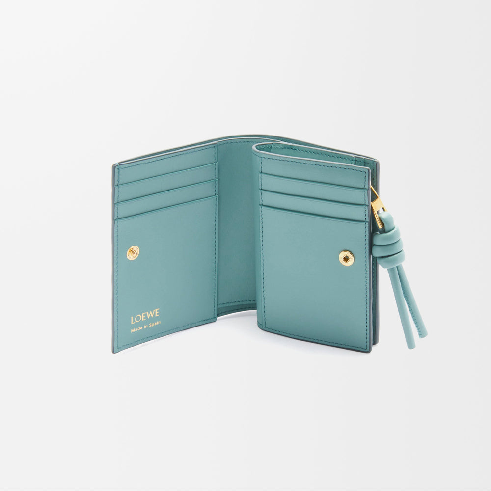 Loewe Knot compact wallet in shiny nappa calfskin (Vetiver/Water)