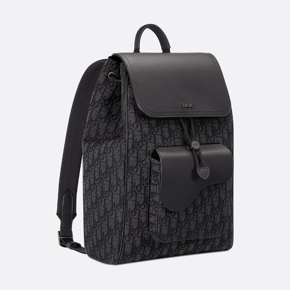 Dior Saddle Backpack (Black Dior Oblique Jacquard and Grained Calfskin)