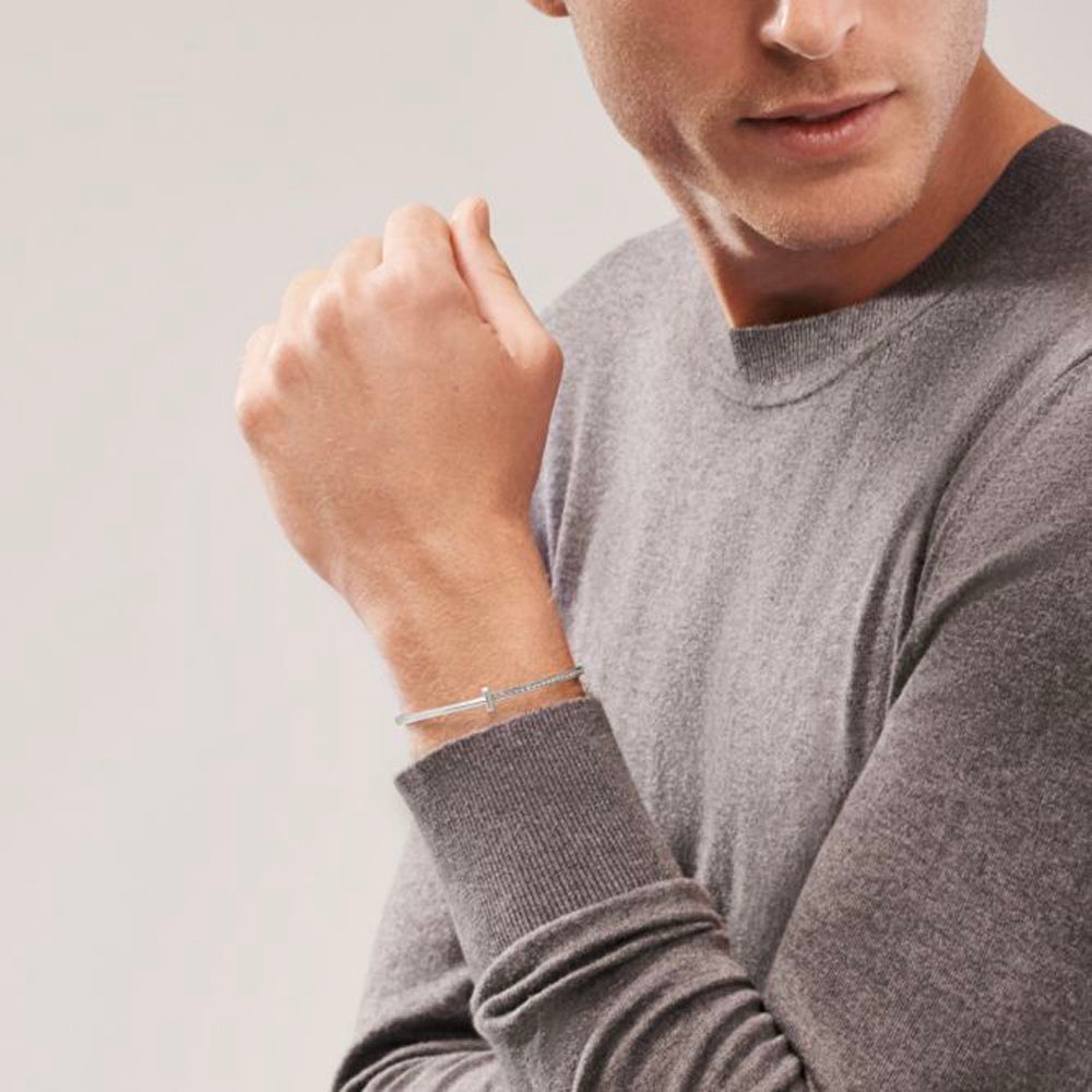 Tiffany &amp; Co. Tiffany T T1 18k 白金窄鑽石鉸鏈手鐲
