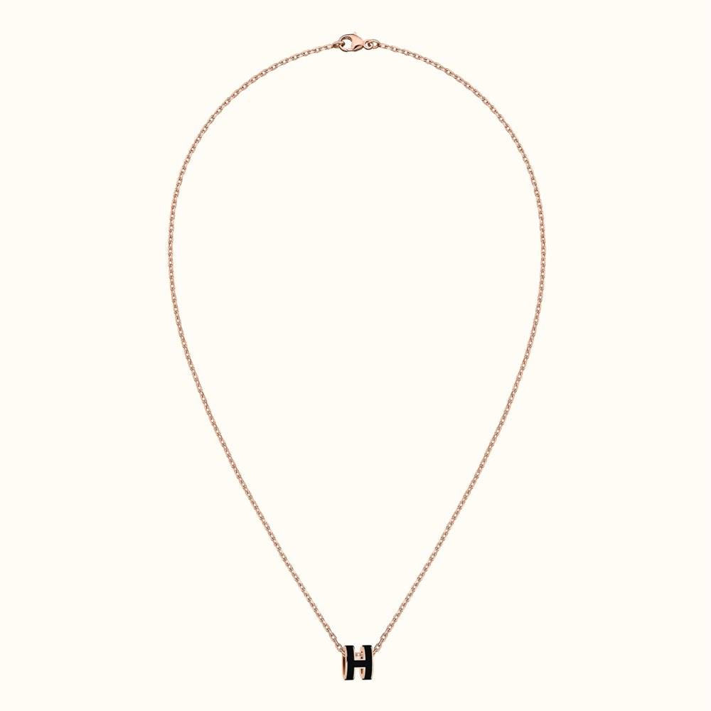 香港現貨 - Hermes Mini Pop H 頸鍊 (黑/玫瑰金)