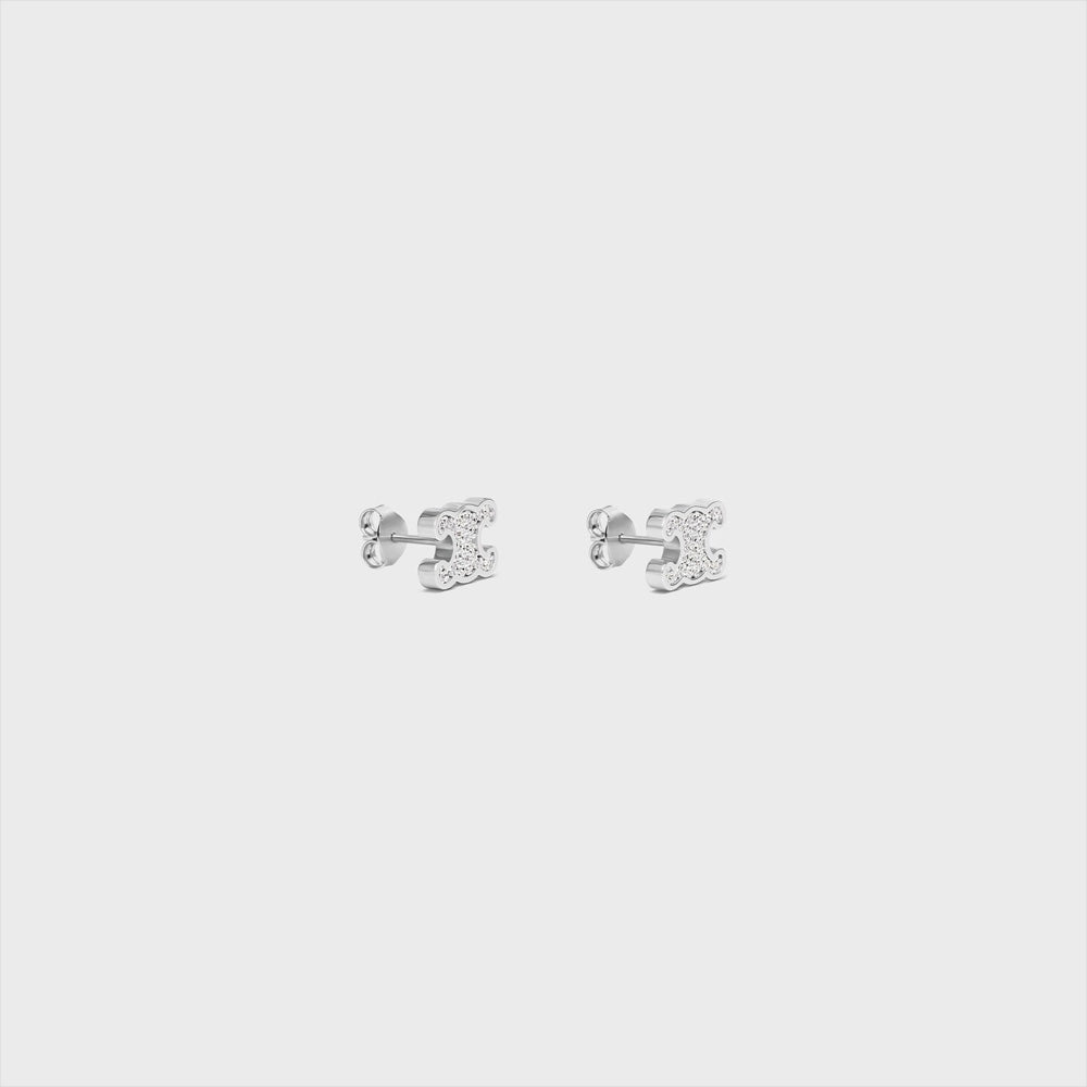 Celine Triomphe Rhinestone Studs in Strass and Brass with Gold Finish (SILVER)