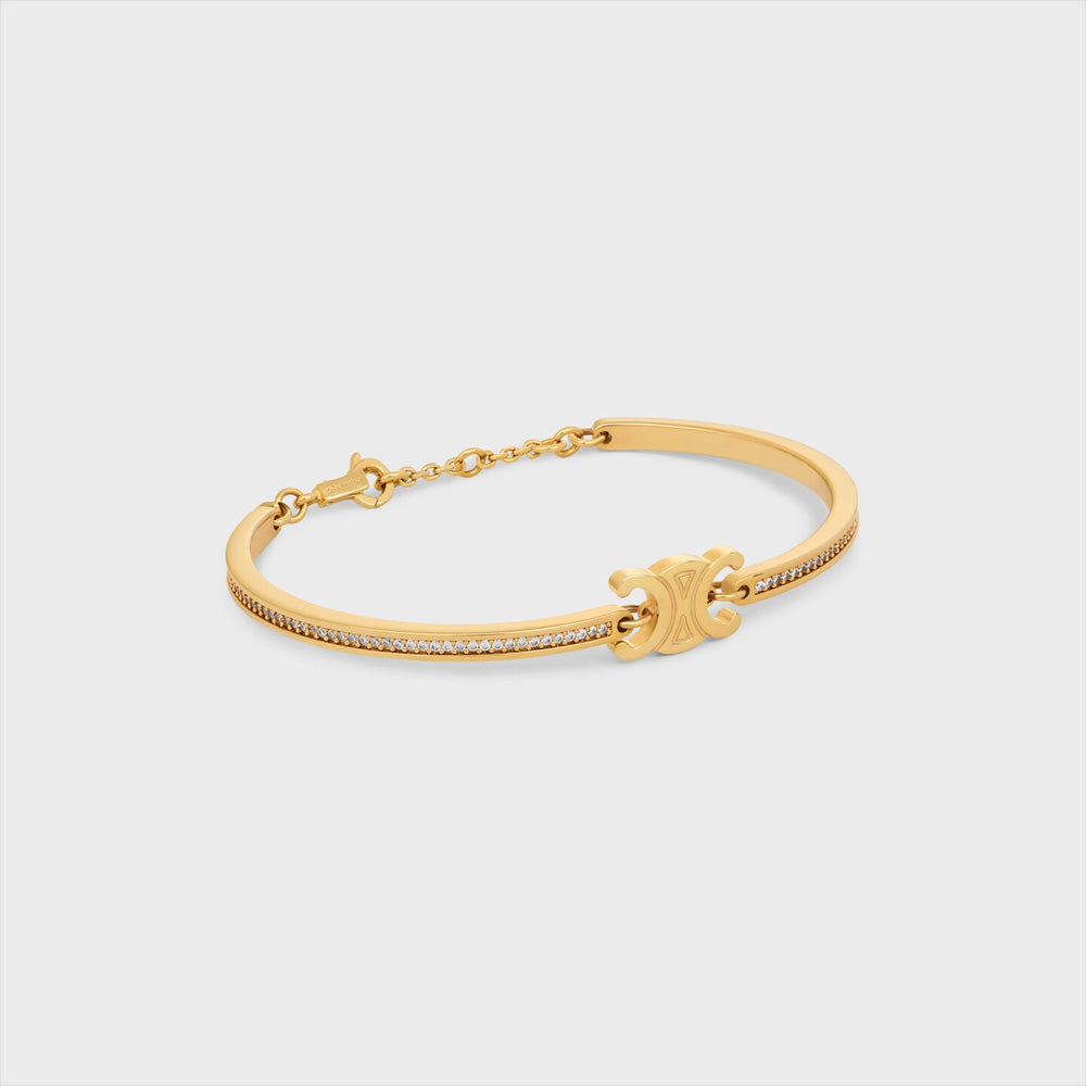 Celine Triomphe Articulated Sparkle Bracelet in Strass and Brass with Gold Finish (GOLD)