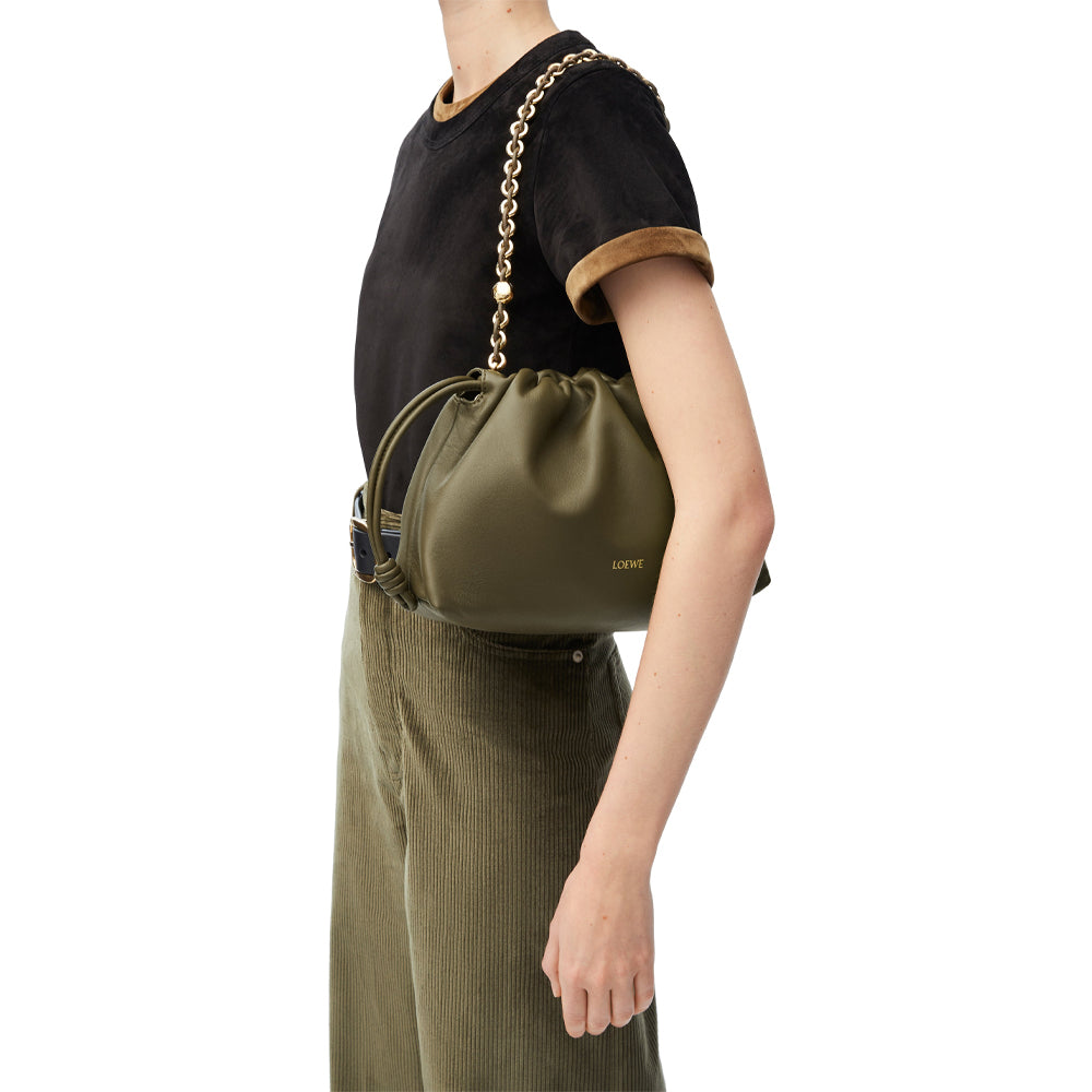 Loewe Medium Flamenco purse in mellow nappa lambskin (Dark Khaki Green)