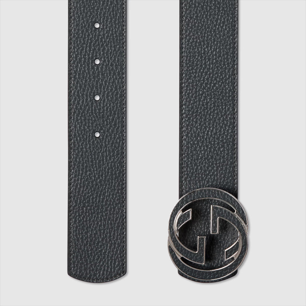 Gucci Reversible belt with Interlocking G buckle (Grey leather reverses to black leather)