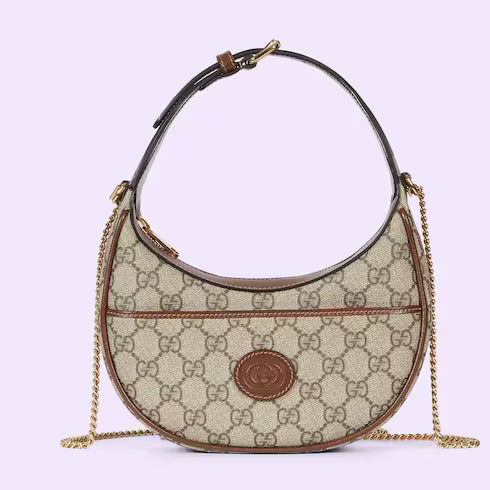 Gucci GG Half-Moon-Shaped Mini Bag (Beige & Ebony)