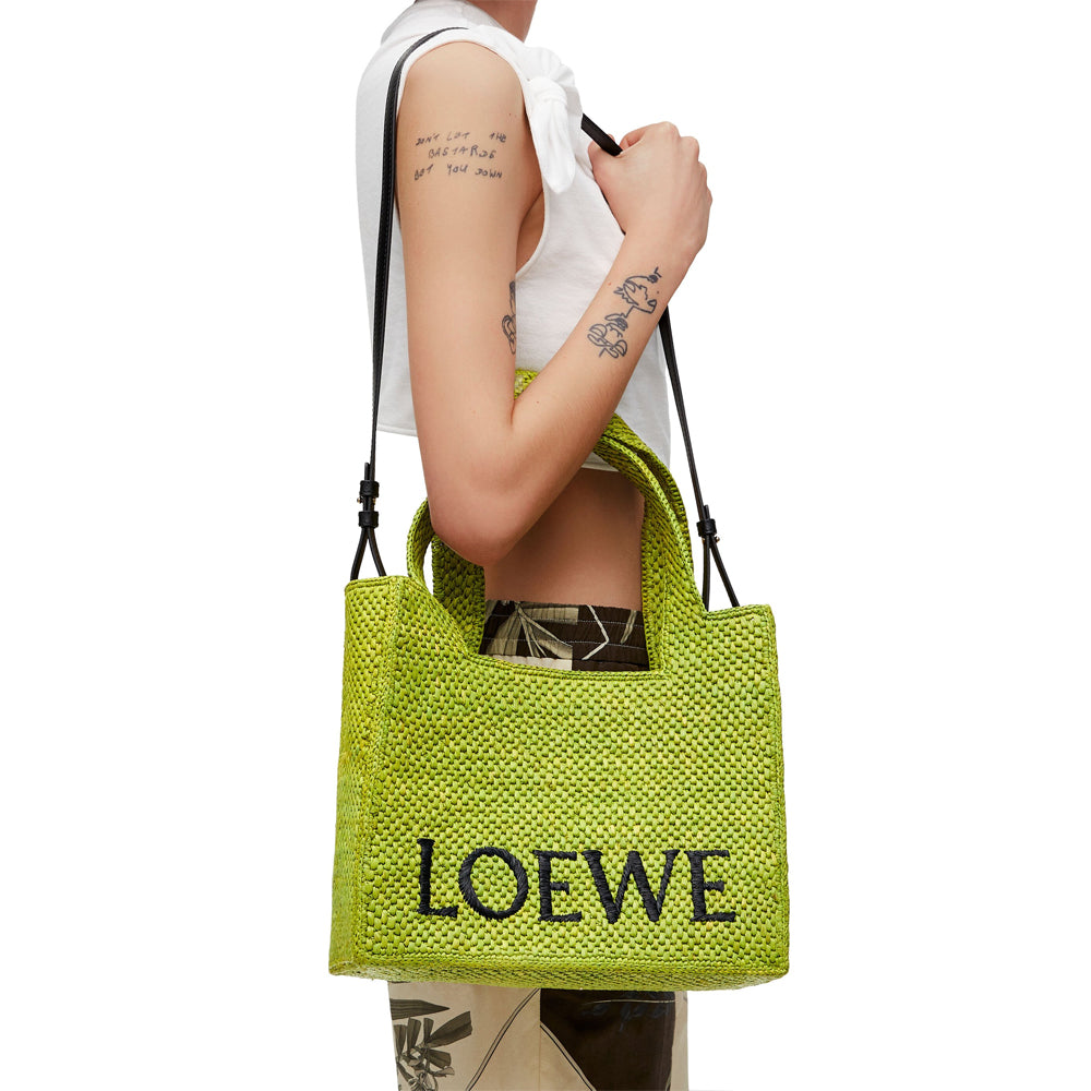 Loewe Medium LOEWE Font Tote in raffia (Meadow Green)