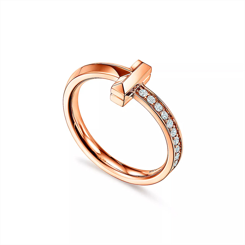 Tiffany & Co. Tiffany T T1 玫瑰金鑲鑽戒指，2.5 毫米