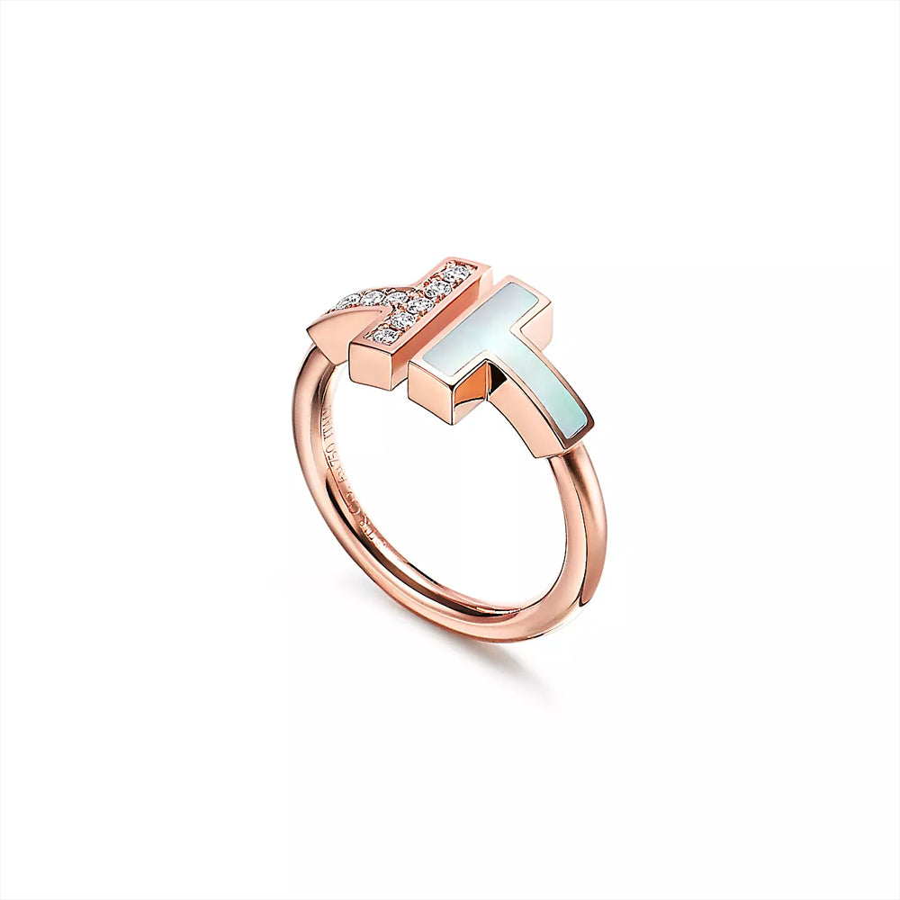 Tiffany & Co. Tiffany T Wire 玫瑰金鑲鑽與珍珠母貝戒指