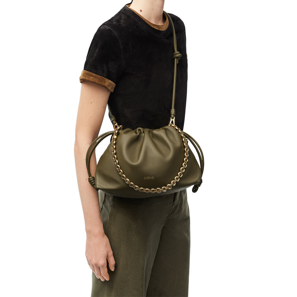 Loewe Medium Flamenco purse in mellow nappa lambskin (Dark Khaki Green)