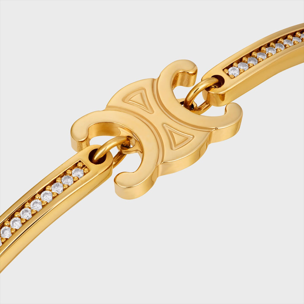 Celine Triomphe Articulated Sparkle Bracelet in Strass and Brass with Gold Finish (GOLD)