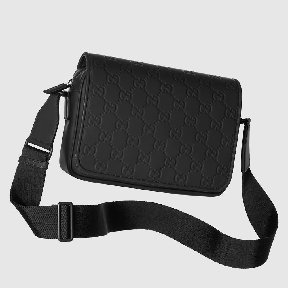 Gucci GG Rubber-Effect Crossbody Bag (Black GG rubber-effect Gucci GG Rubber-Effect Crossbody Bag (Black GG rubber-effect