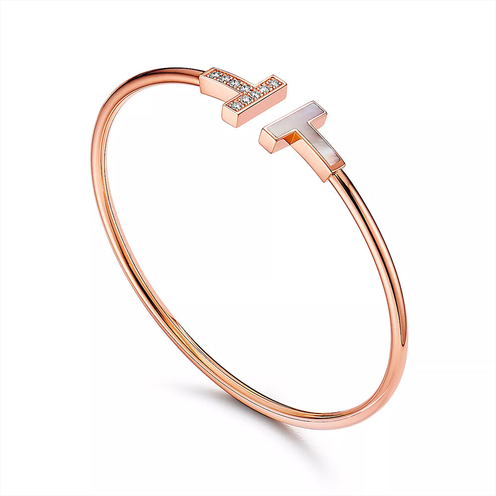 Tiffany & Co. Tiffany T 玫瑰金鑲鑽珍珠母貝手鍊