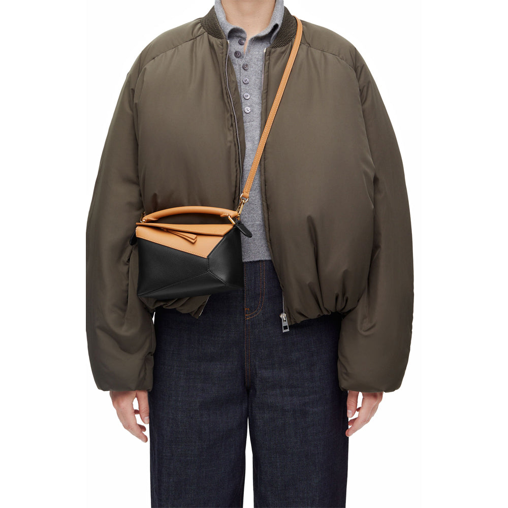 Loewe Mini Puzzle bag in classic calfskin (Warm Desert/Black)