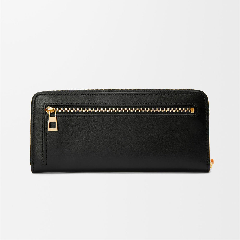 Loewe Knot zip around wallet in shiny nappa calfskin (Black/Bright Orange)