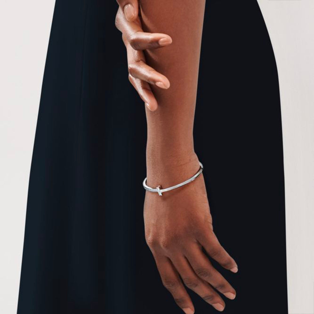 Tiffany & Co. Tiffany T T1 18k 白金窄鑽石鉸鏈手鐲