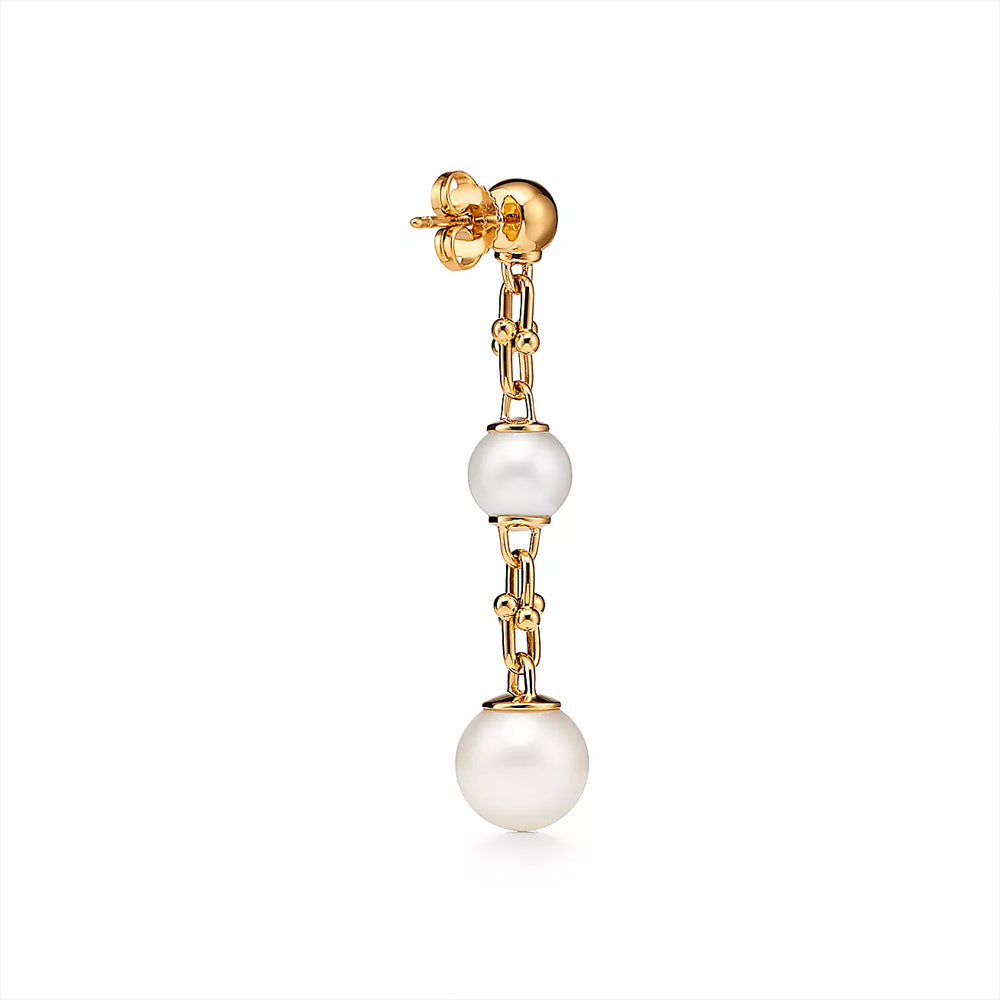 Tiffany & Co. Tiffany HardWear Triple Drop Link Earrings in Yellow Gold with Freshwater Pearls