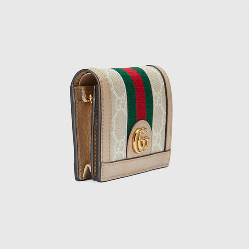 Hong Kong Stock - Gucci OPHIDIA GG CARD CASE WALLET (Beige and white GG Supreme canvas))