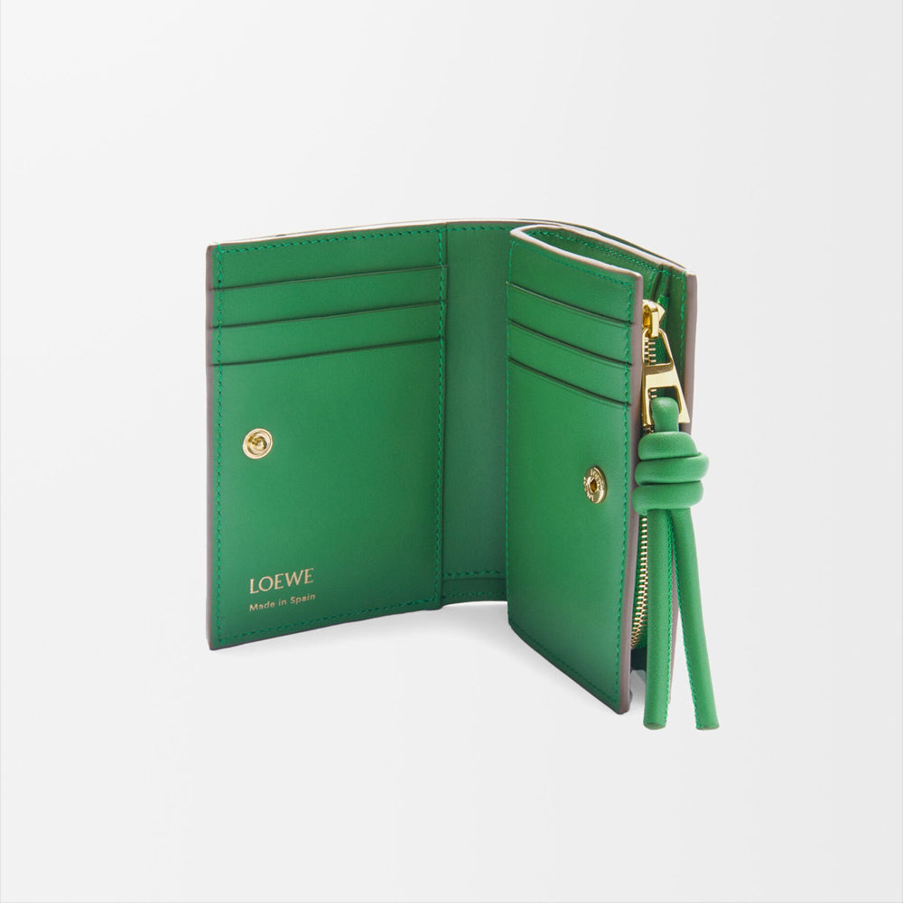 Loewe Knot compact wallet in shiny nappa calfskin (Sand/Tropical Green)
