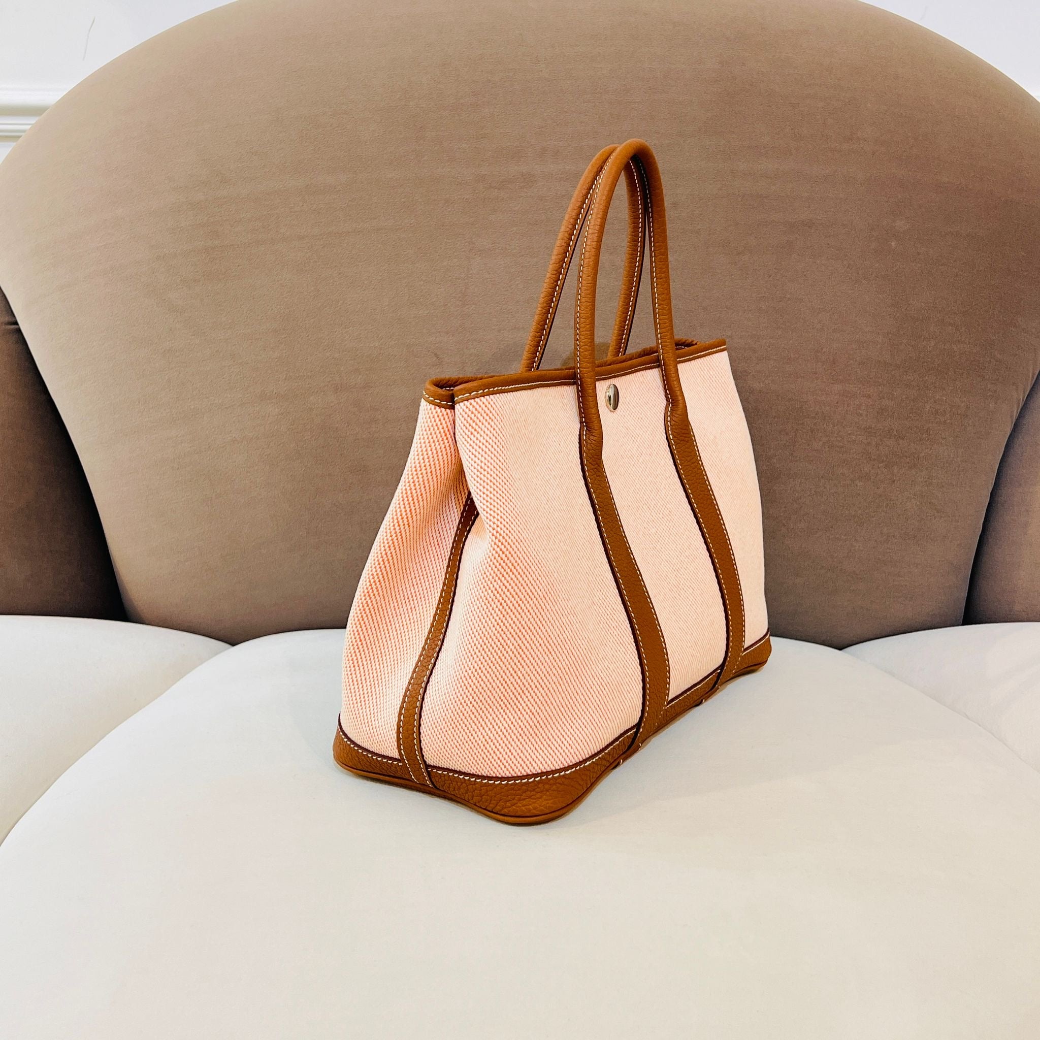 Hong Kong Stock - Hermes Garden Party 30 (Twill H Veau Negonda / Ecru Oran)