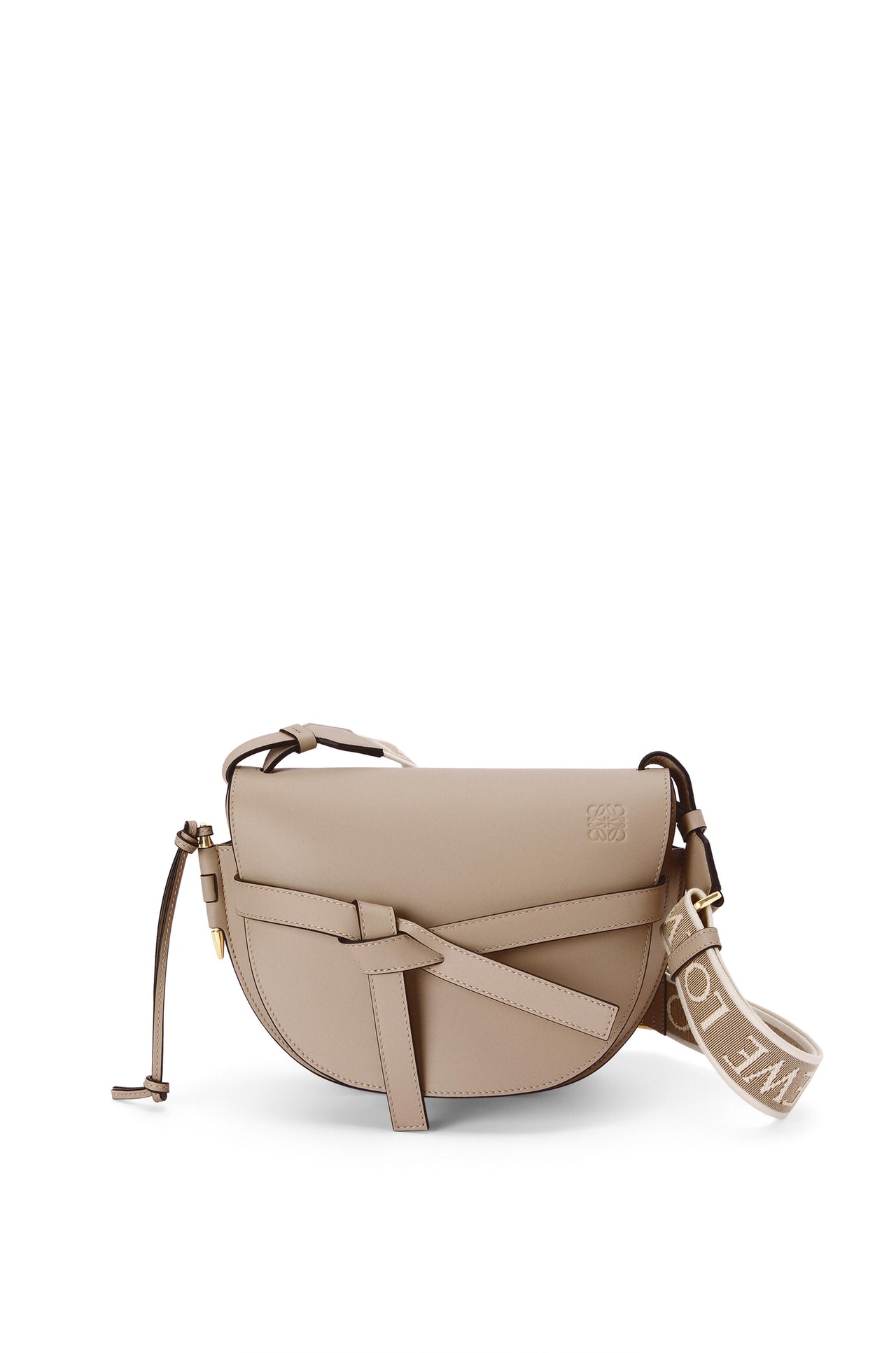 Loewe Small Gate bag in soft calfskin and jacquard (Colour: Sand)