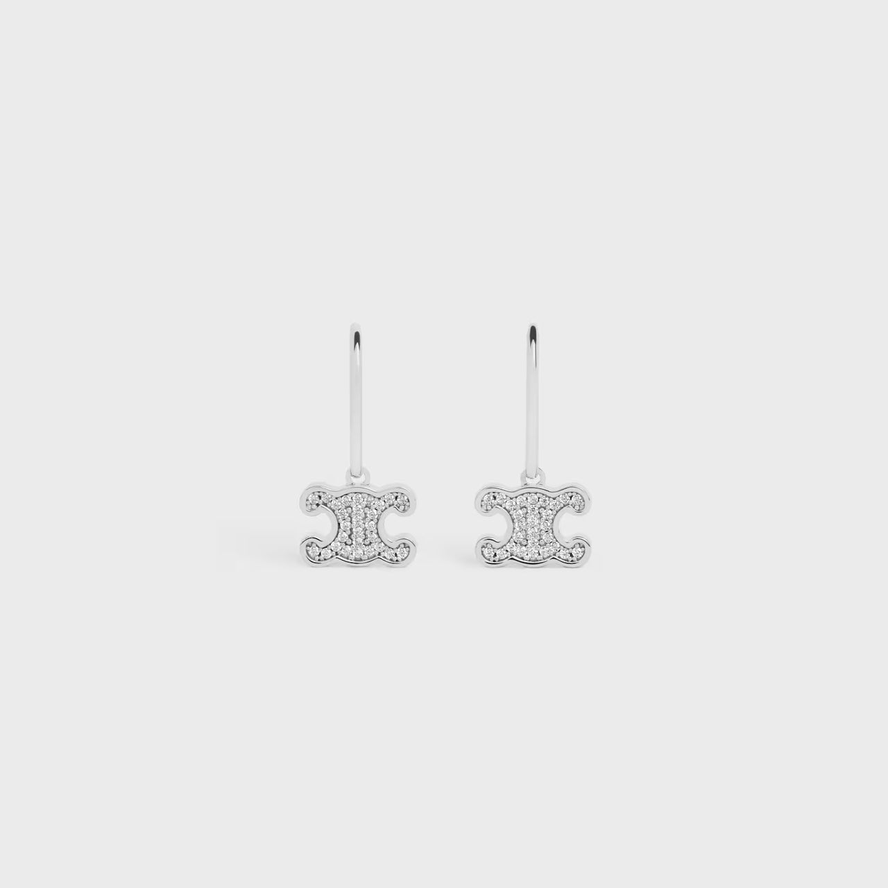 Celine Triomphe Rhinestone Earrings In Brass With Rhodium Finish And Crystals (Silver)
